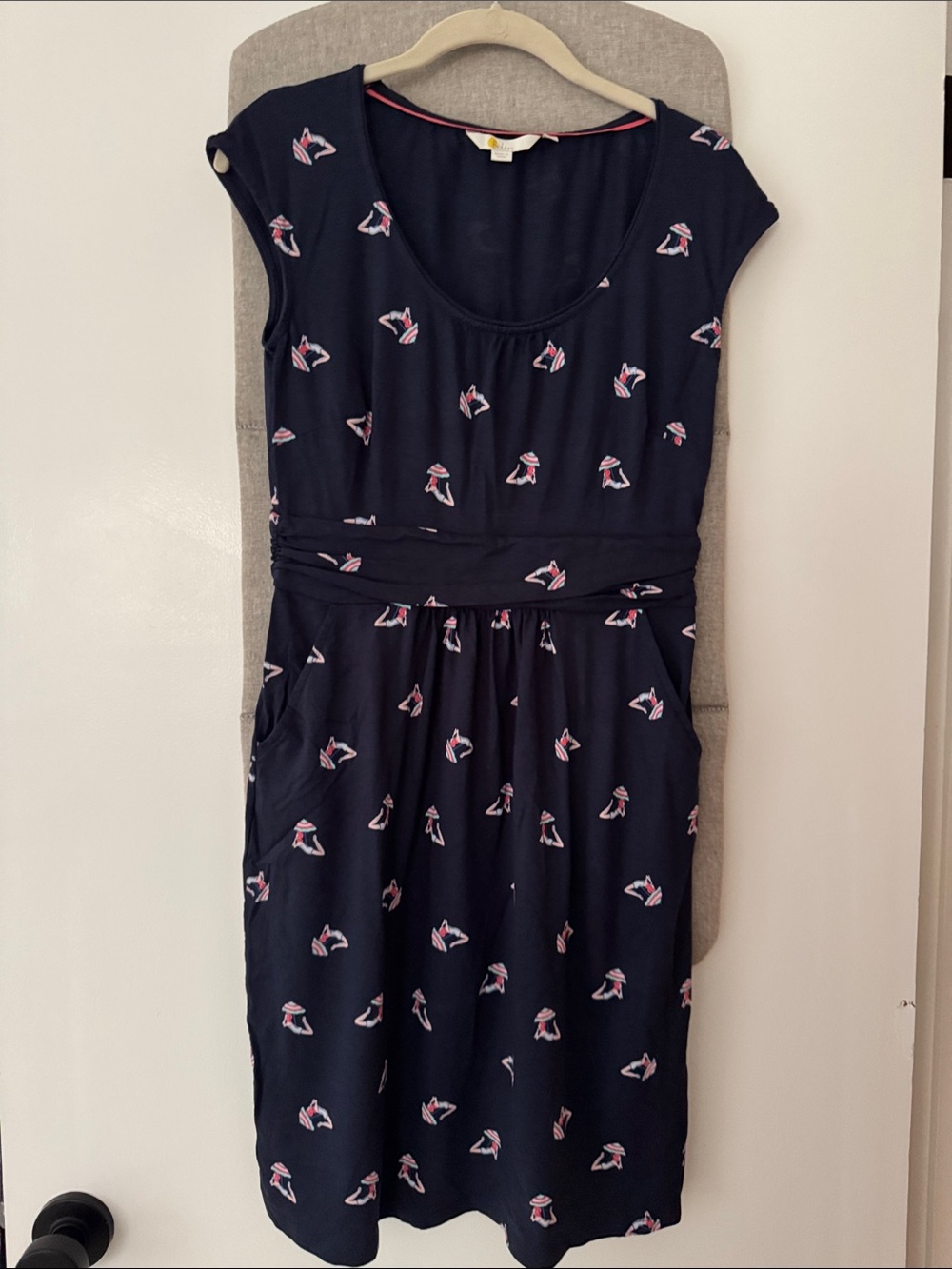 Boden Navy Midi Dress with Pink-White Print